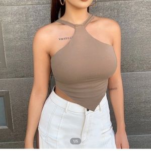 Khaki bandana halter crop top